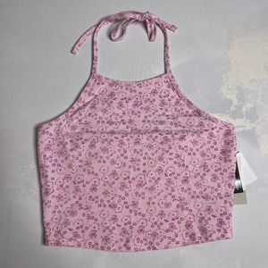 NWT BP Pink Daisy Sakura Floral Halter Neck Tie Crop Top Sz M